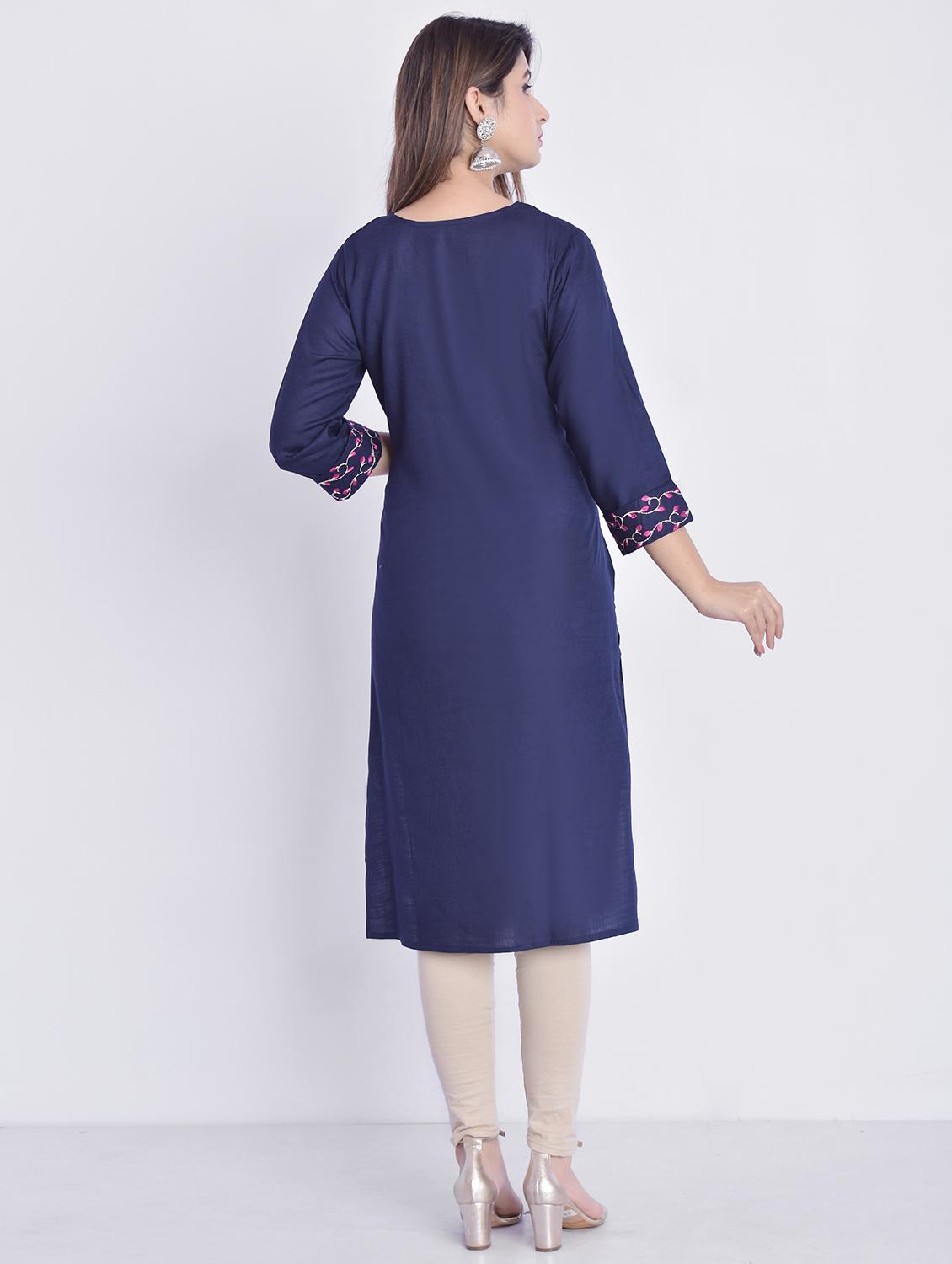 women embroidered round neck straight kurta - 21145407 - Standard Image - 2