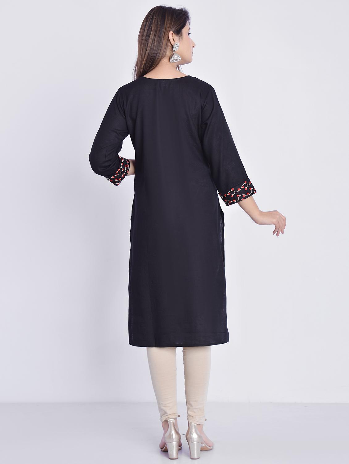 women black round neck straight kurta - 21145408 - Standard Image - 2