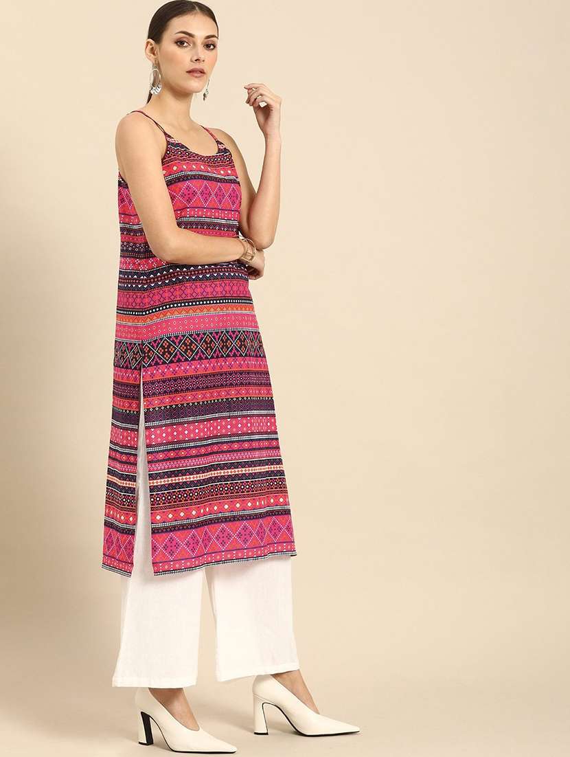 women printed shoulder strap straight kurta - 21145410 - Standard Image - 2