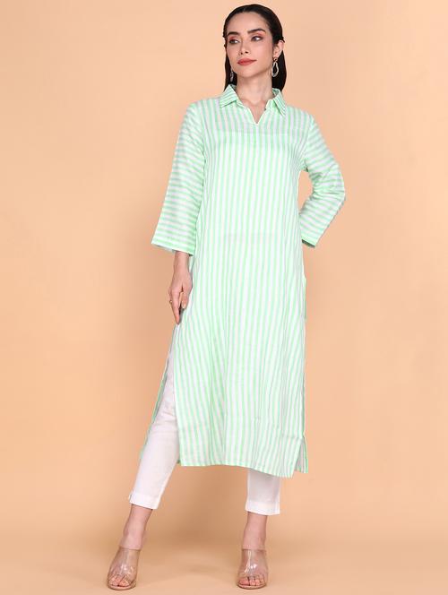 women green stripes straight kurta - 21145416 - Standard Image - 0