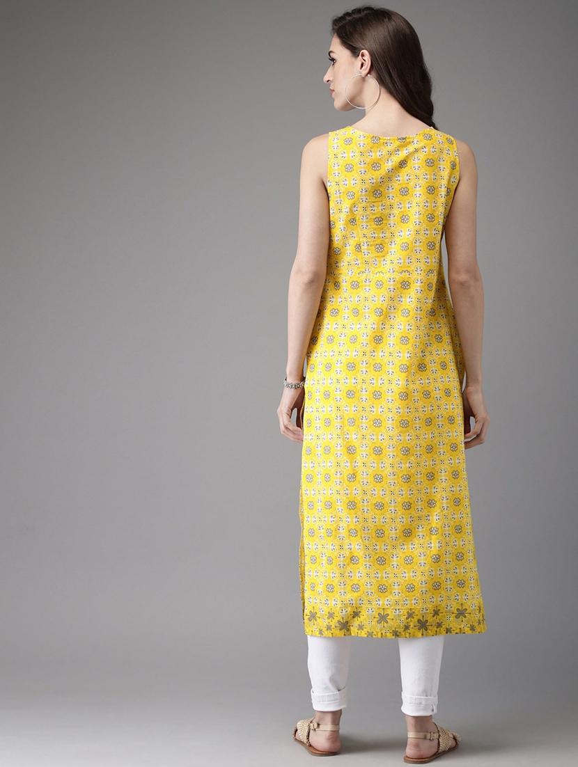yellow floral print straight kurta - 21145418 - Standard Image - 2