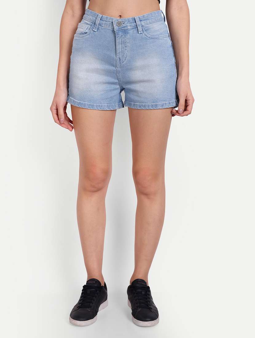 solid light blue denim shorts