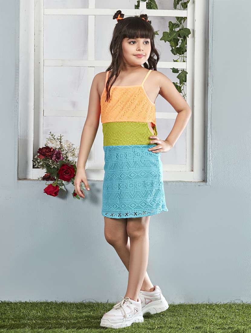 girls lace detailed shoulder strap frock