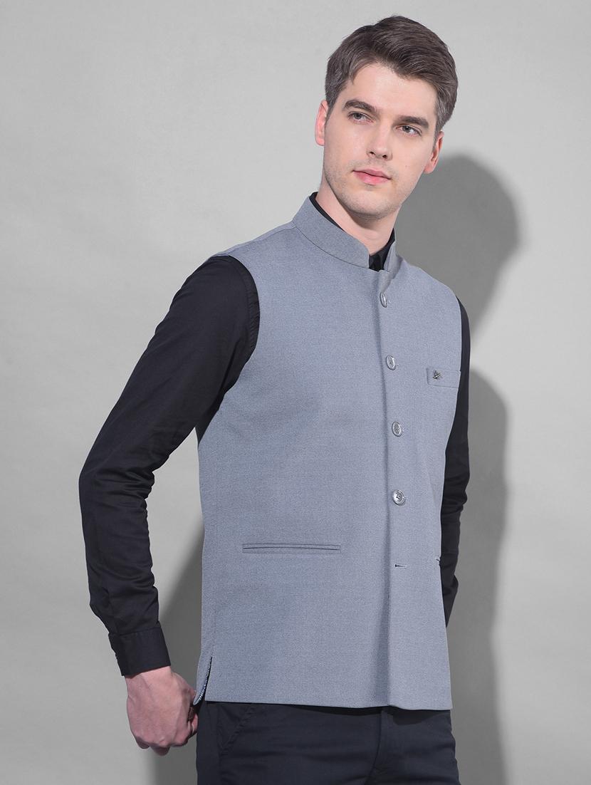 men grey solids sleeveless waist coat - 21145910 - Standard Image - 2