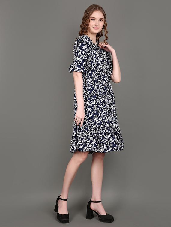 women printed puff sleeves a-line dress - 21148178 - Standard Image - 2