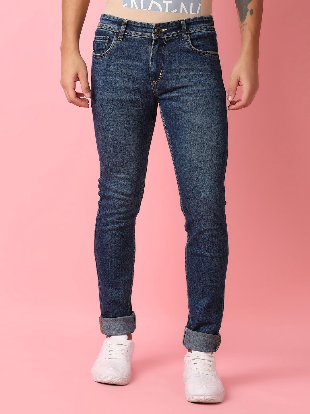 men blue plain jeans