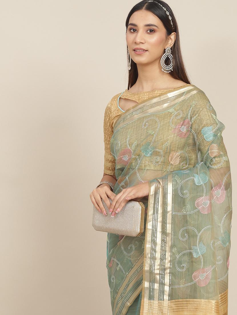 blue embroidered saree - 21148439 - Standard Image - 2