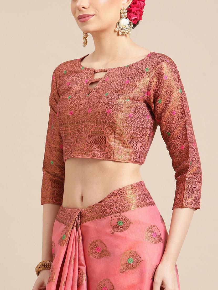 women pink self design handloom saree - 21148467 - Standard Image - 2