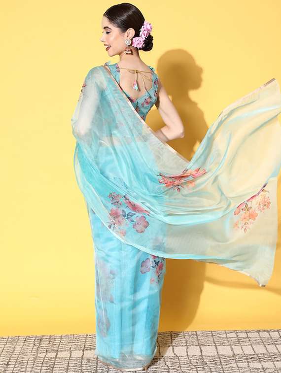women light blue floral printed saree - 21148517 - Standard Image - 2