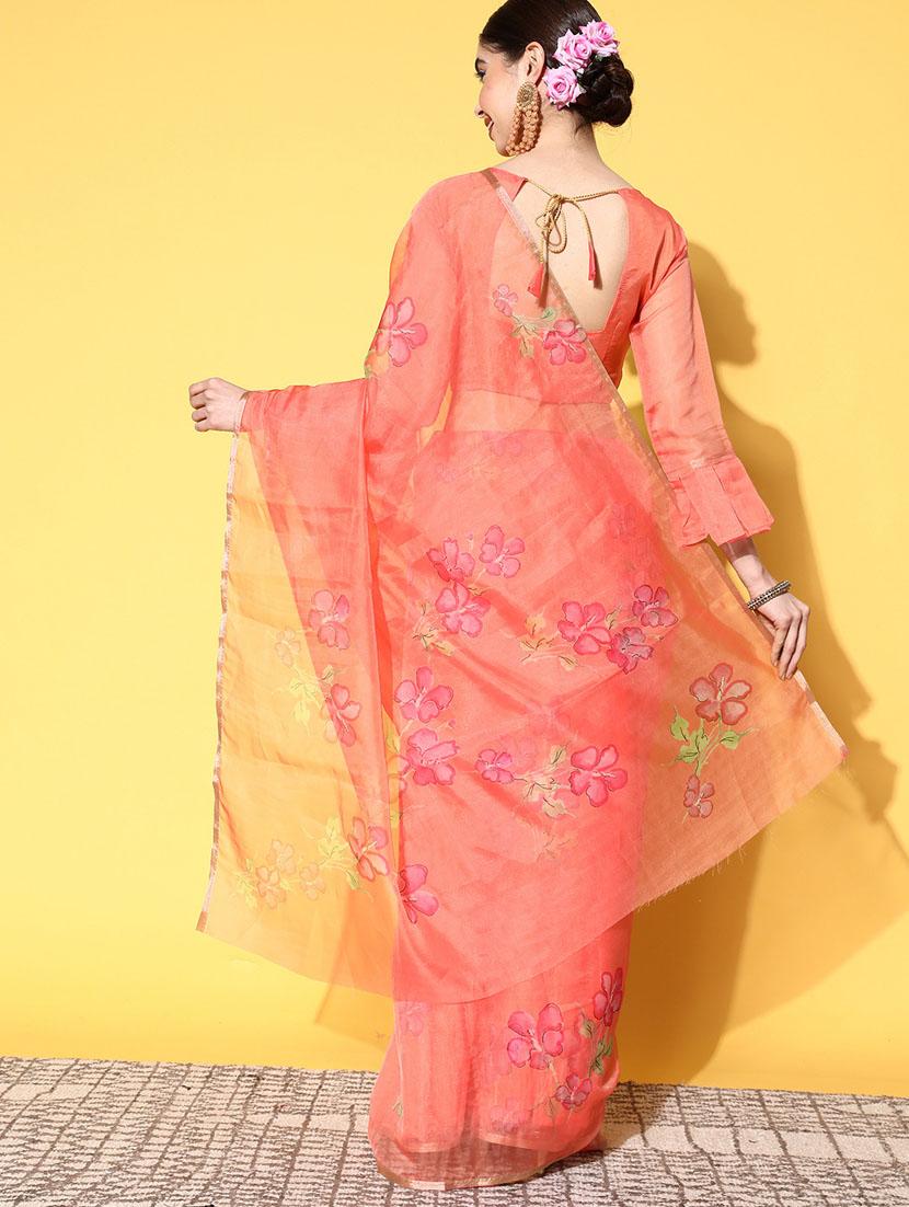 coral printed saree - 21148747 - Standard Image - 2