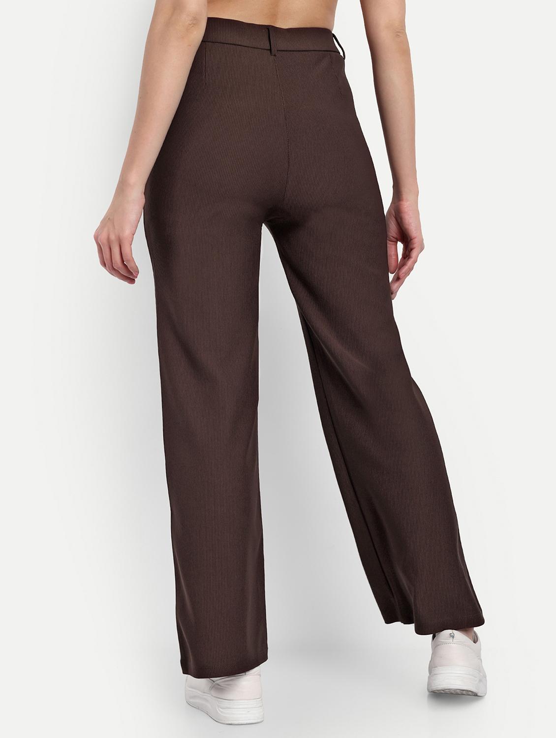 solid brown wide leg trouser - 21150444 - Standard Image - 2