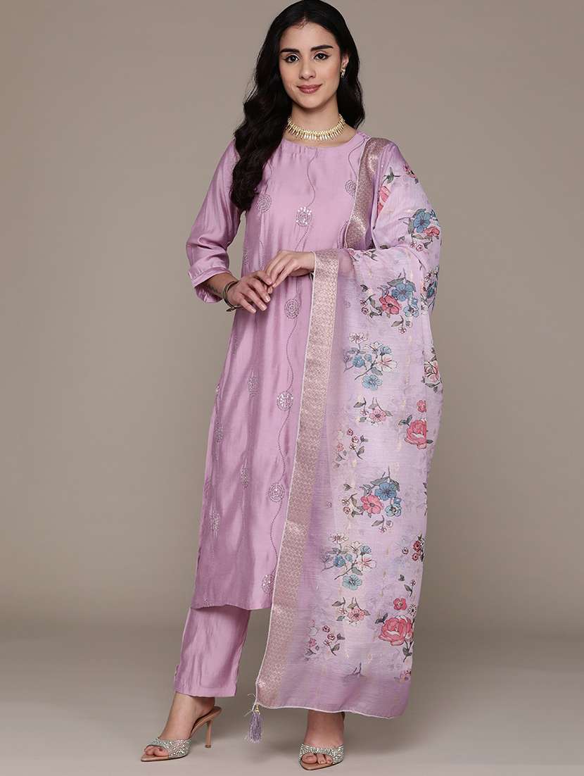 women three quarter sleeve kurta pant with dupatta set