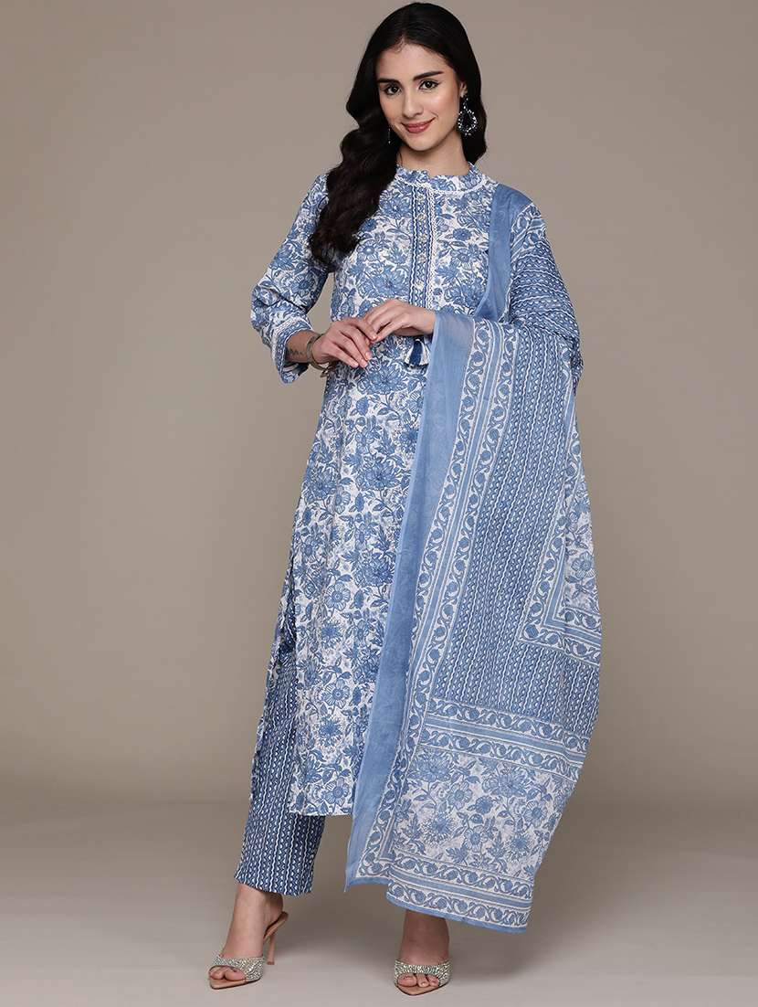 women three quarter sleeve kurta pant with dupatta set