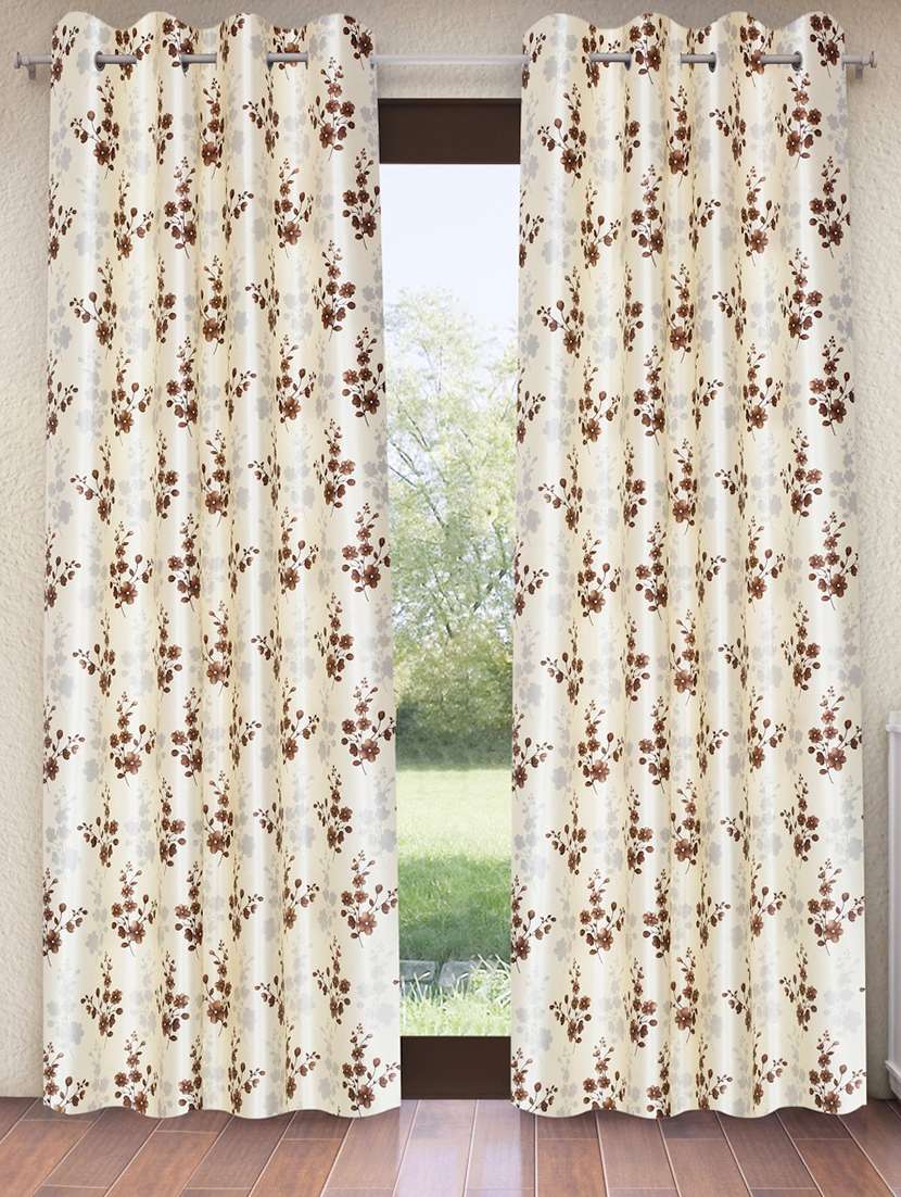 brown 2 pieces bloom burst eyelet polyester window curtains 