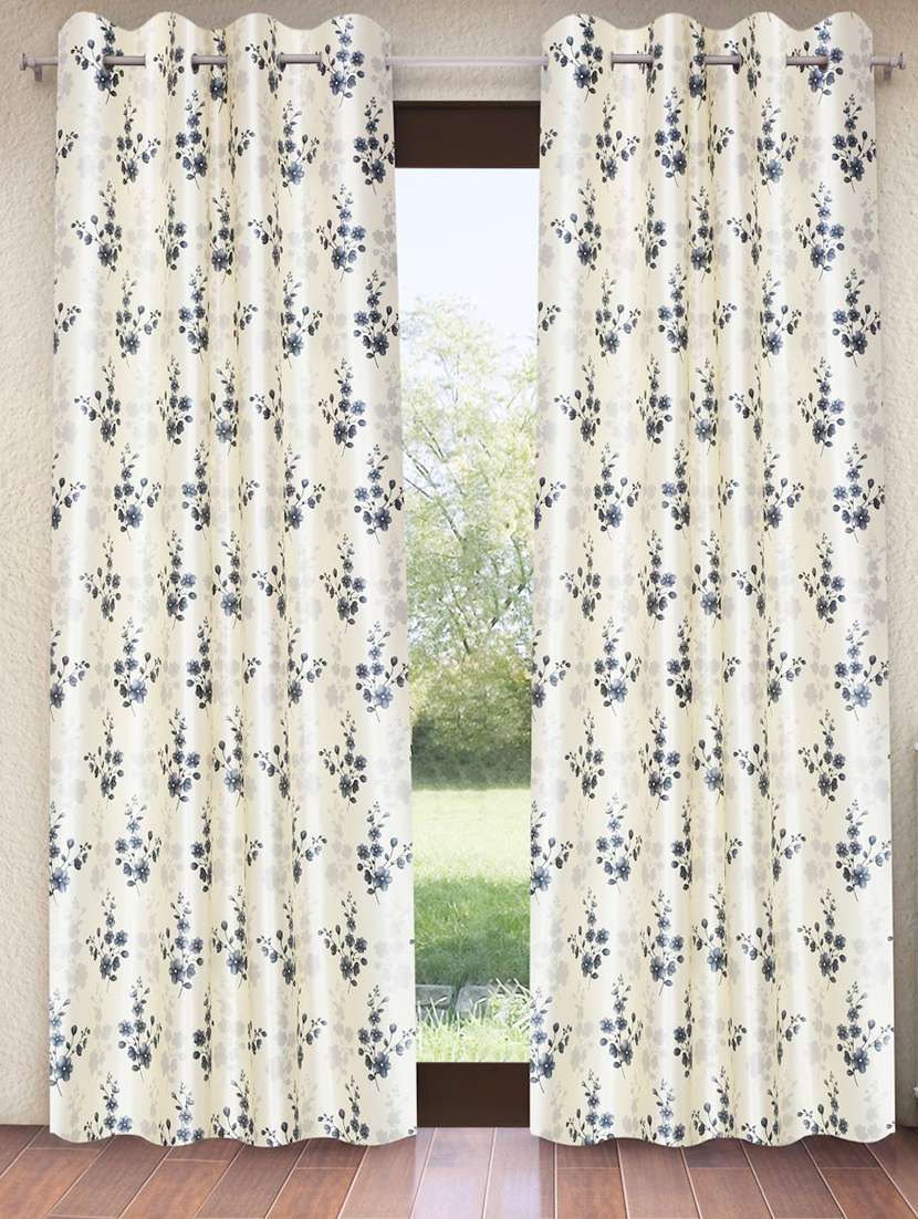 grey 2 pieces bloom burst eyelet polyester door curtains