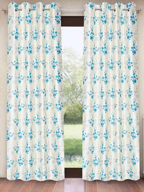 blue 2 pieces bloom burst eyelet polyester door curtains  - 21150596 -  Standard Image - 0