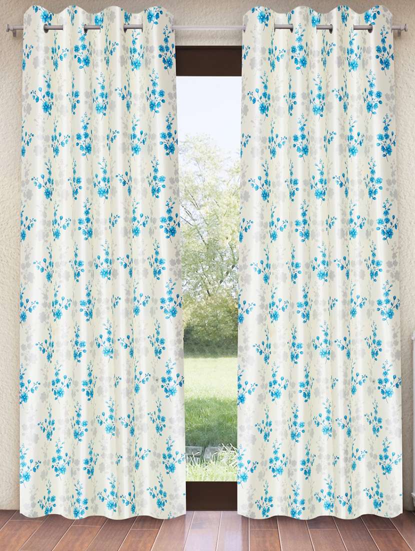 blue 2 pieces bloom burst eyelet polyester door curtains 