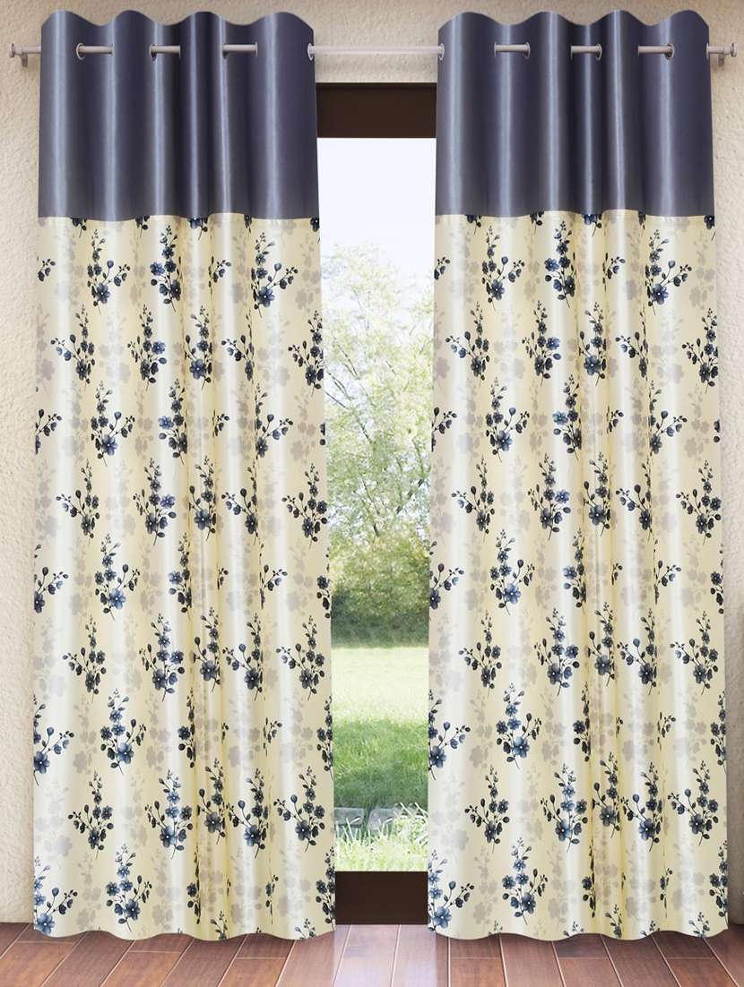 grey 2 pieces solid patch bloom burst eyelet polyester door curtains