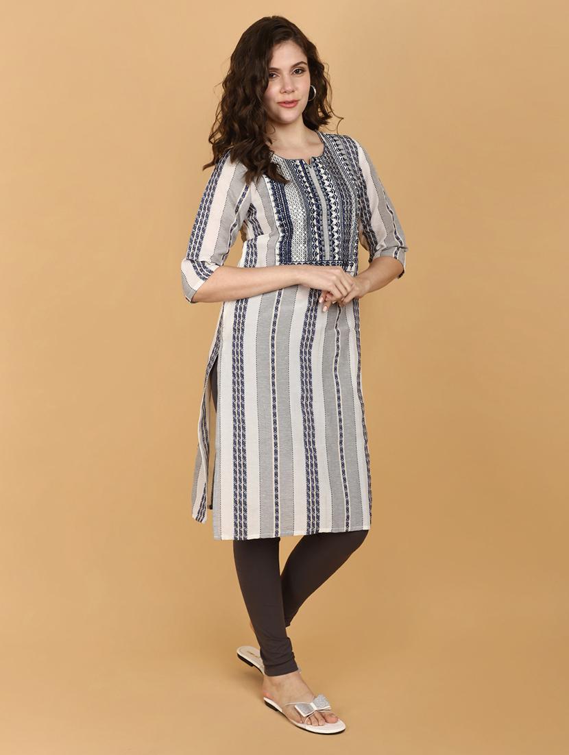 women three quarter sleeve a-line kurta - 21151196 - Standard Image - 2