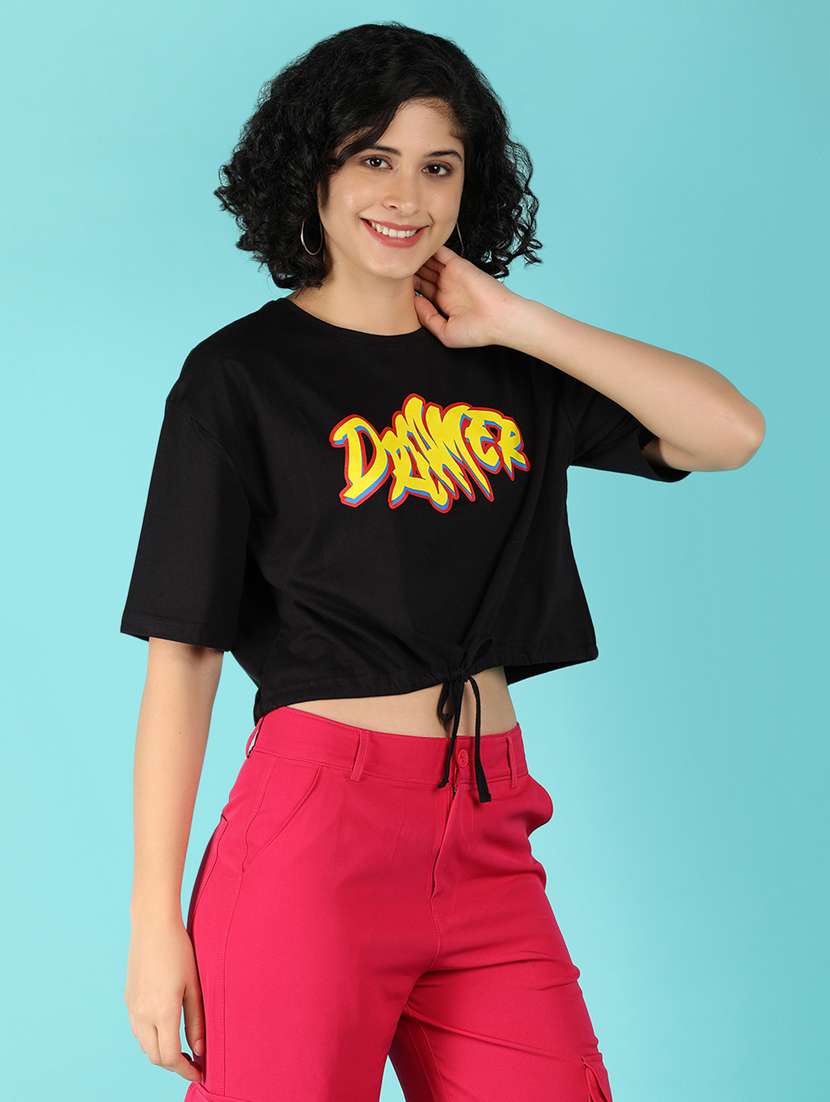 women front print short sleeves crop t-shirt - 21151229 -  Standard Image - 2
