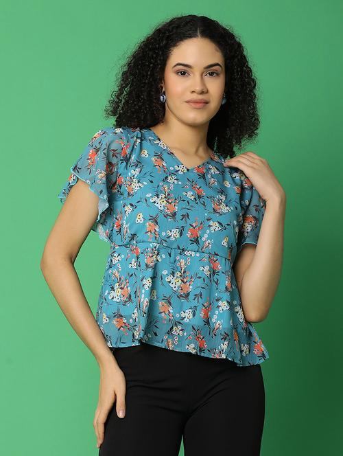 women floral print flute sleeves peplum top - 21151291 - Standard Image - 0