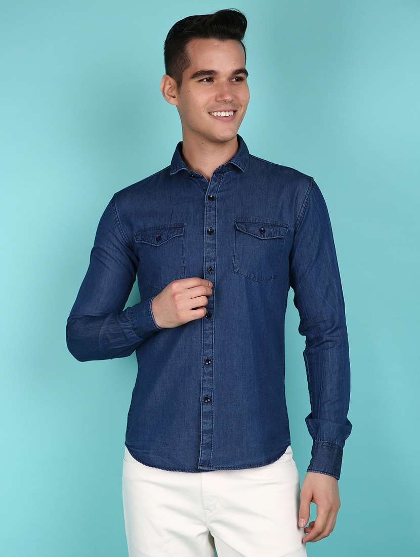 blue denim casual shirt