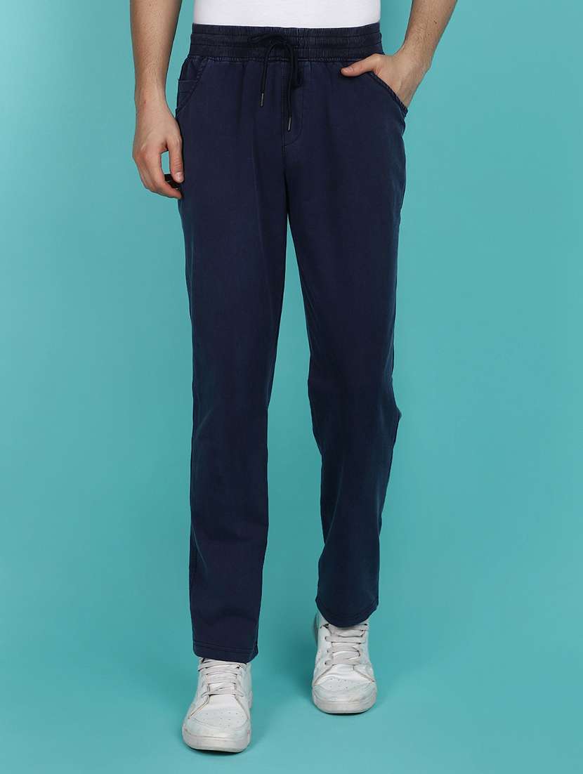 navy blue cotton full length track pant