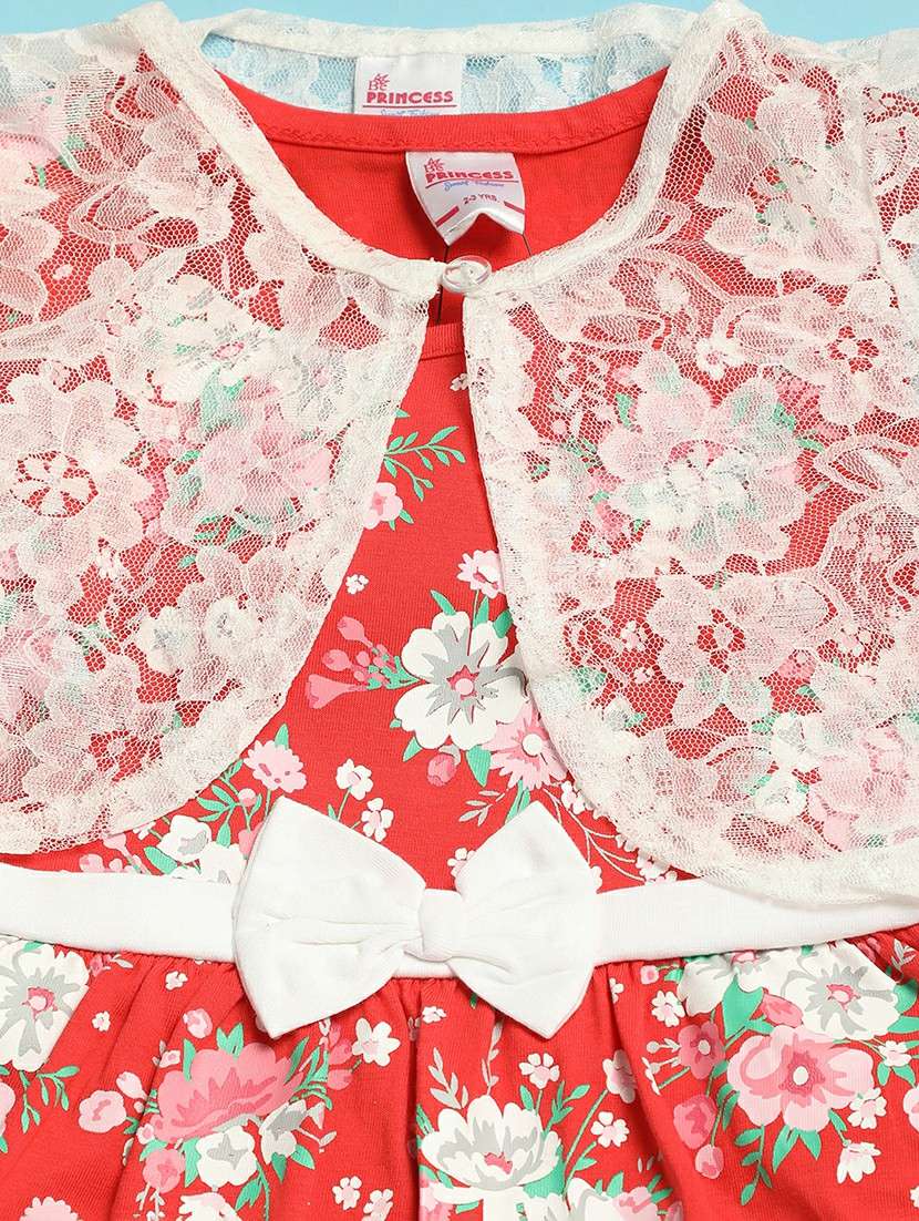 girls red floral printed frock - 21151702 -  Standard Image - 2