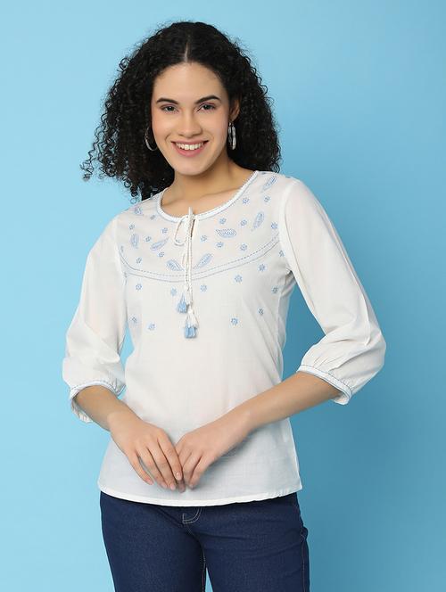 women white cotton regular top - 21151760 - Standard Image - 0