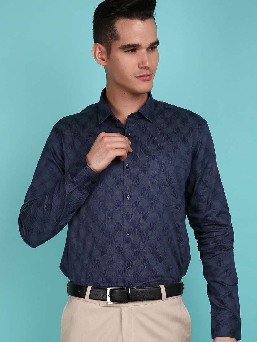 navy blue printed formal shirt - 21151772 -  Standard Image - 2