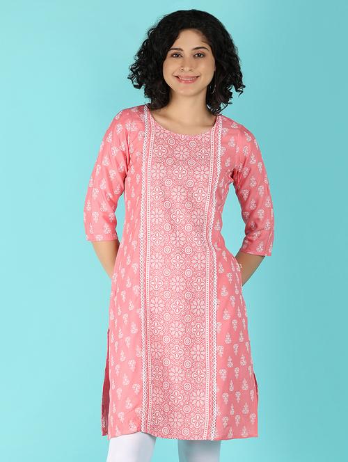 women three quarter sleeve straight kurta - 21151789 -  Standard Image - 0