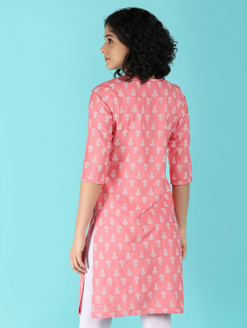 women three quarter sleeve straight kurta - 21151789 - Standard Image - 2