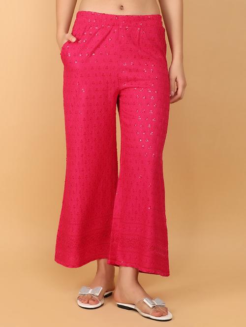 women pink solid with work ankle length palazzo - 21151846 -  Standard Image - 0