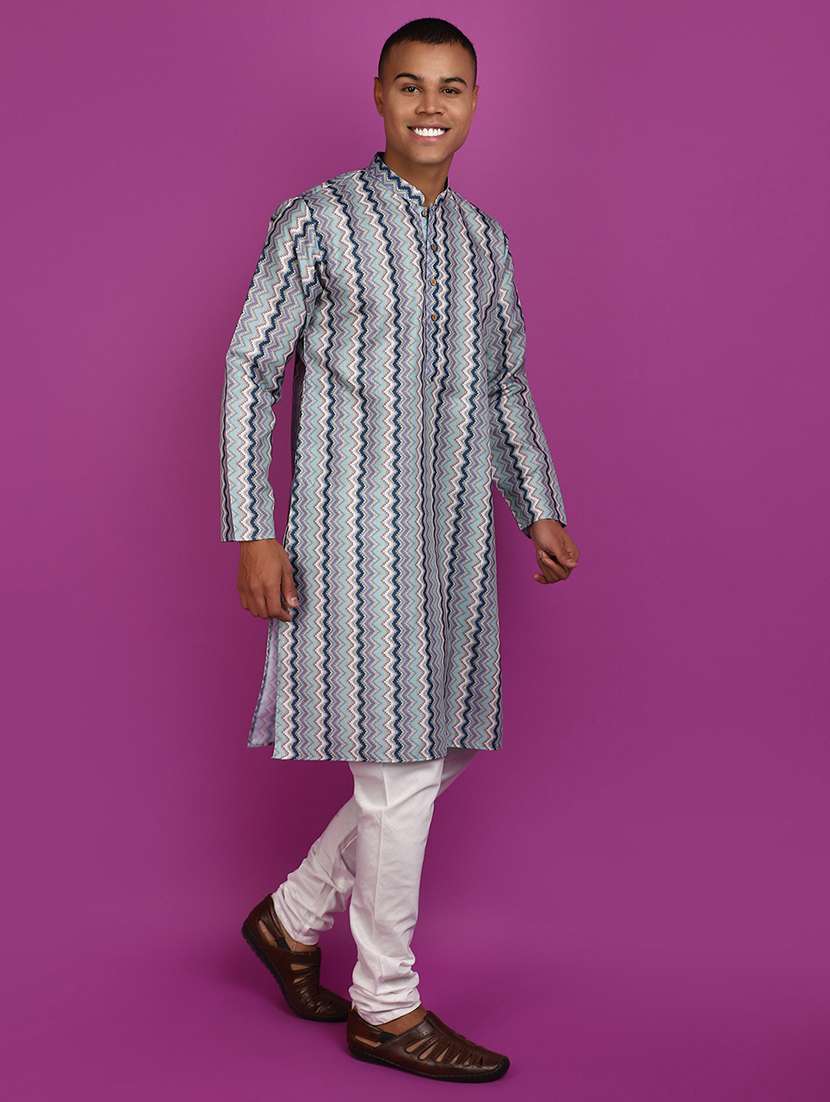 men printed mandarin neck kurta pyjama set - 21152461 -  Standard Image - 2