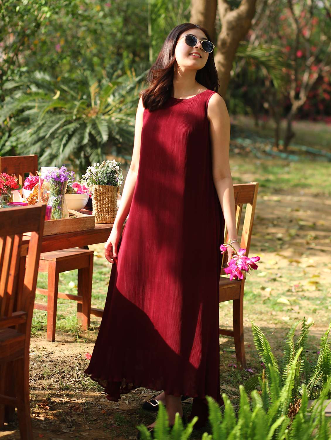 solid maroon asymmetric dress - 21152600 -  Standard Image - 2