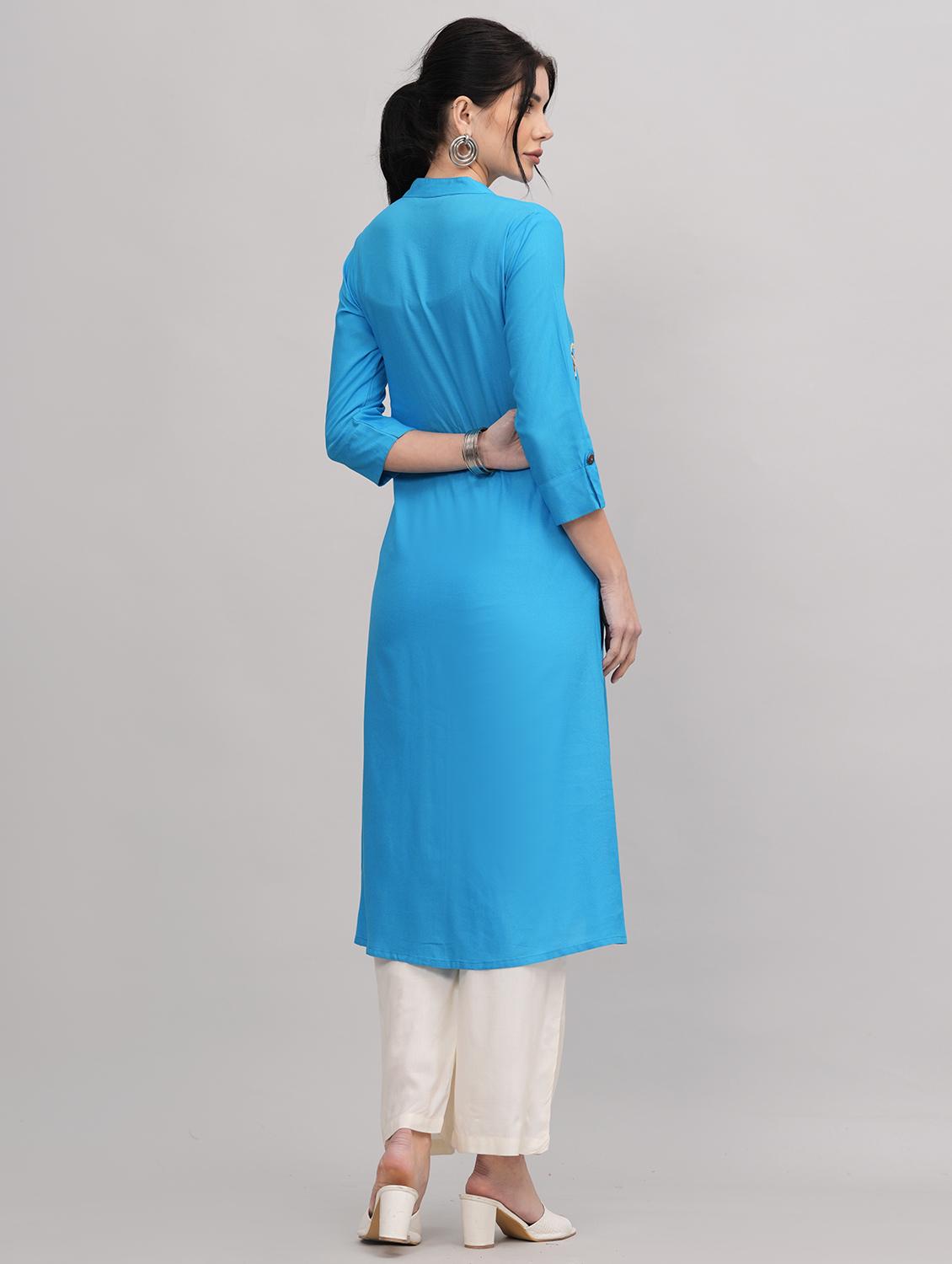 women mandarin neck kurta palazzo set - 21152672 - Standard Image - 2