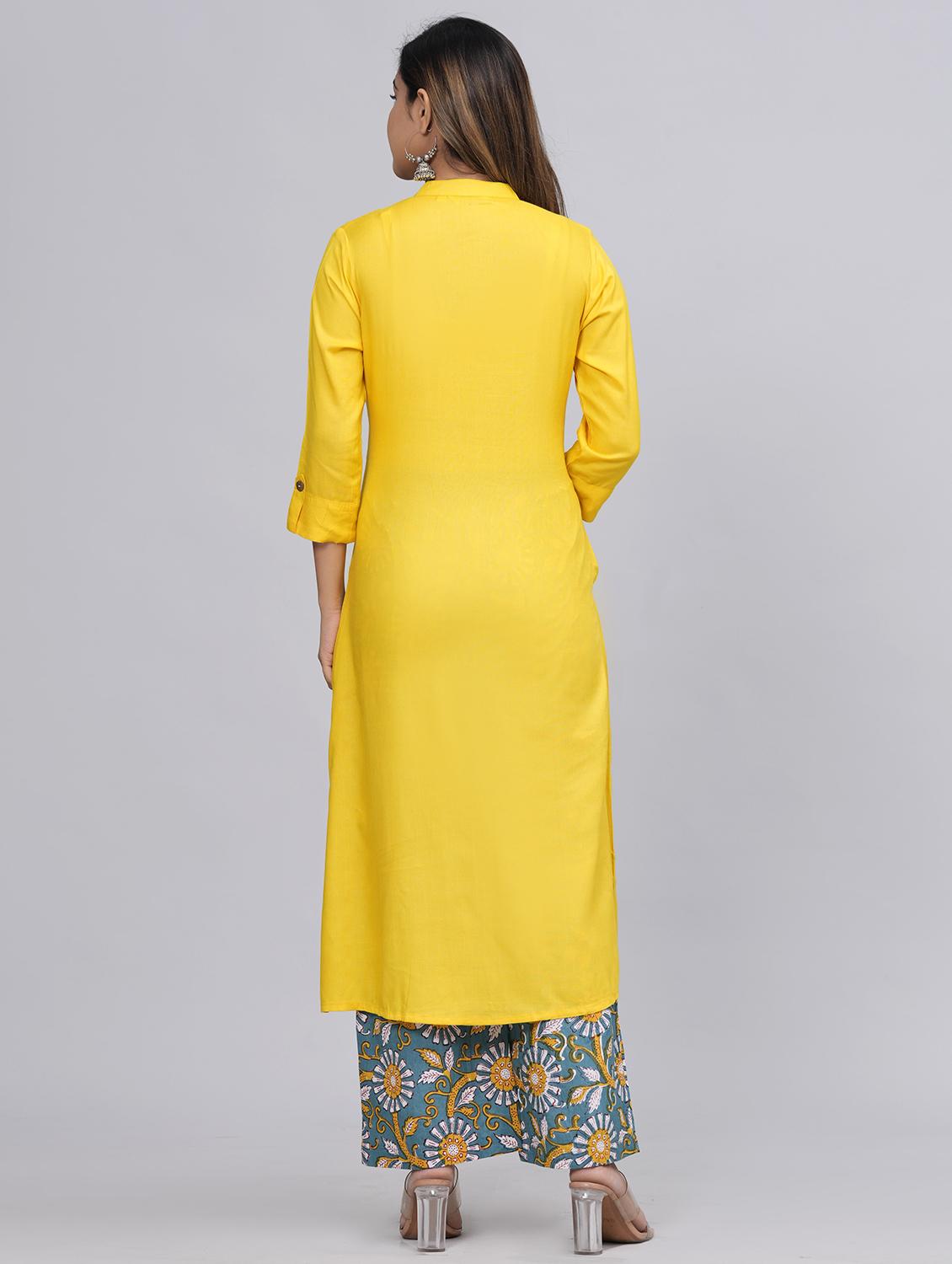 women mandarin neck kurta palazzo set - 21152675 - Standard Image - 2