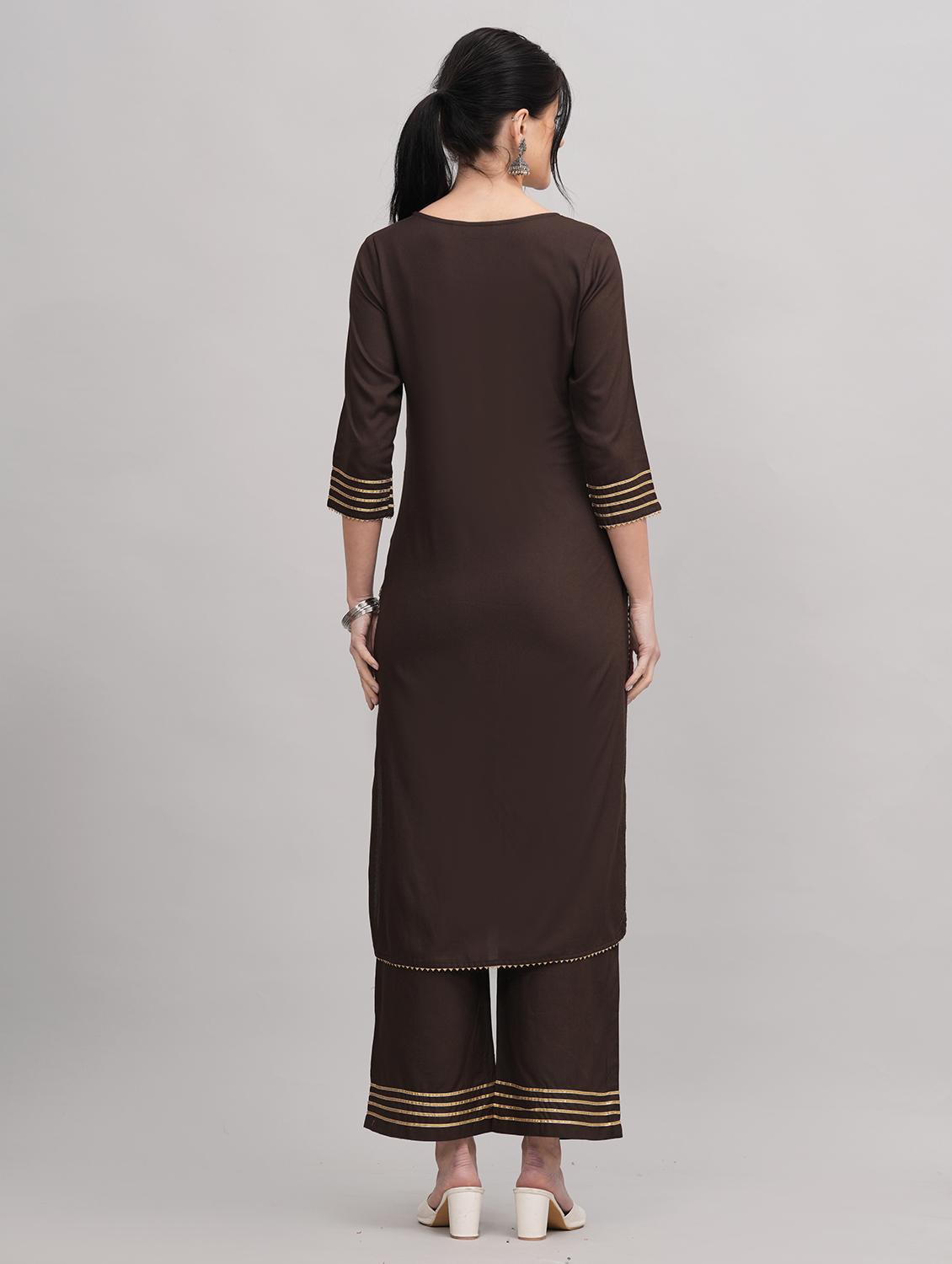 women round neck kurta palazzo set - 21152680 - Standard Image - 2