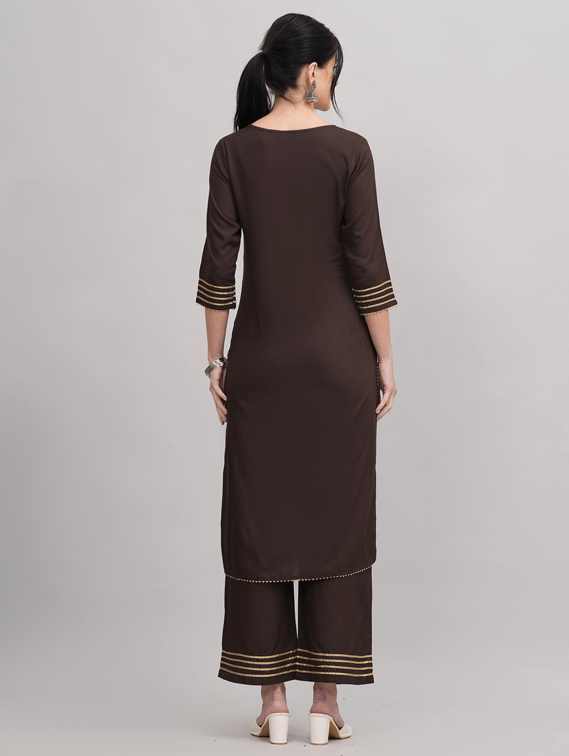 women round neck kurta palazzo set - 21152682 - Standard Image - 2