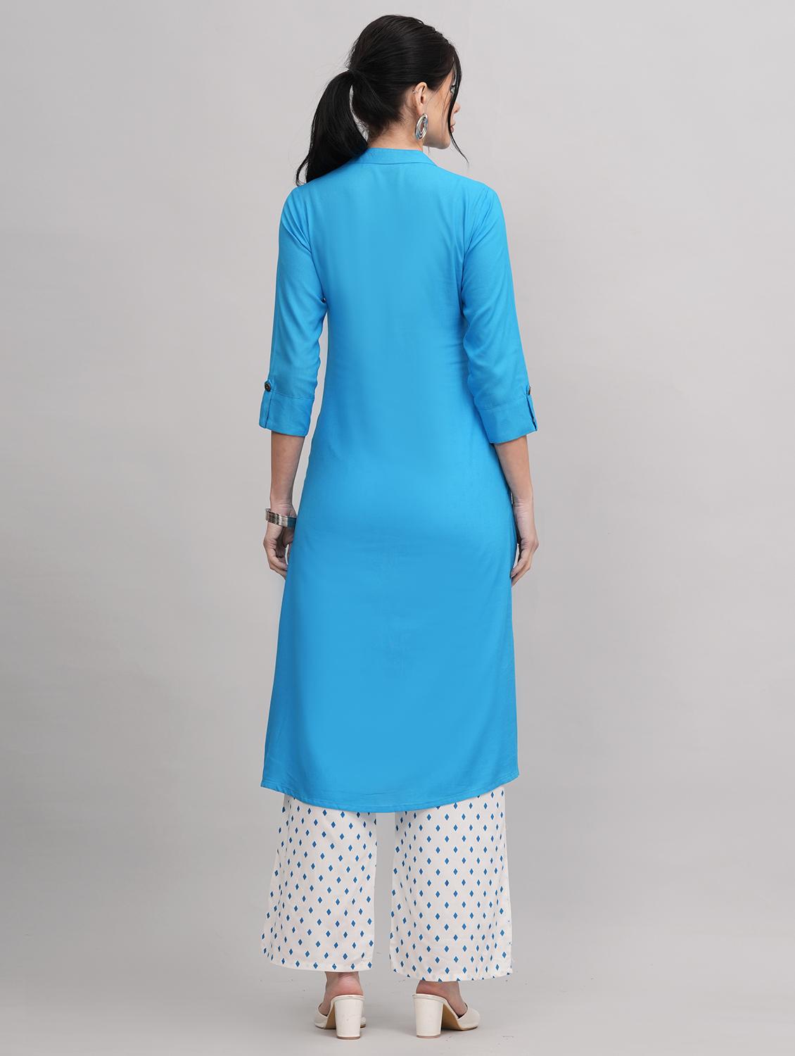 women mandarin neck kurta palazzo set with dupatta - 21152688 - Standard Image - 2
