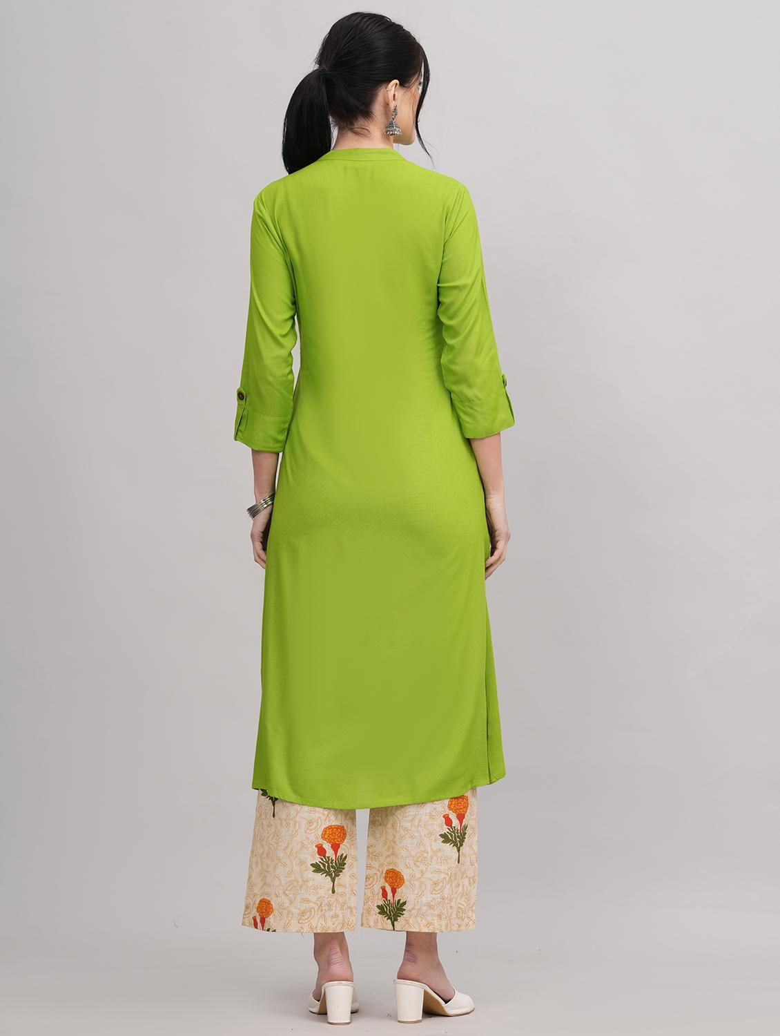 women mandarin neck kurta palazzo set with dupatta - 21152692 - Standard Image - 2