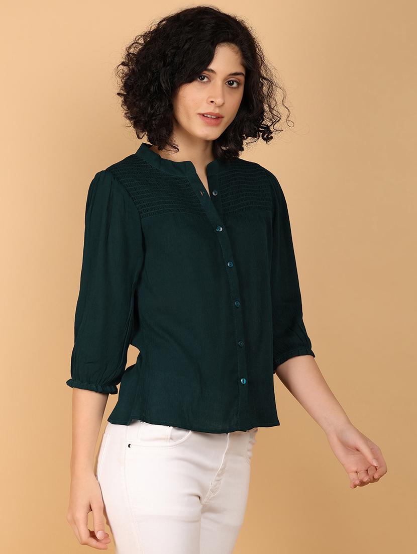women solid mandrain neck top - 21152923 - Standard Image - 2