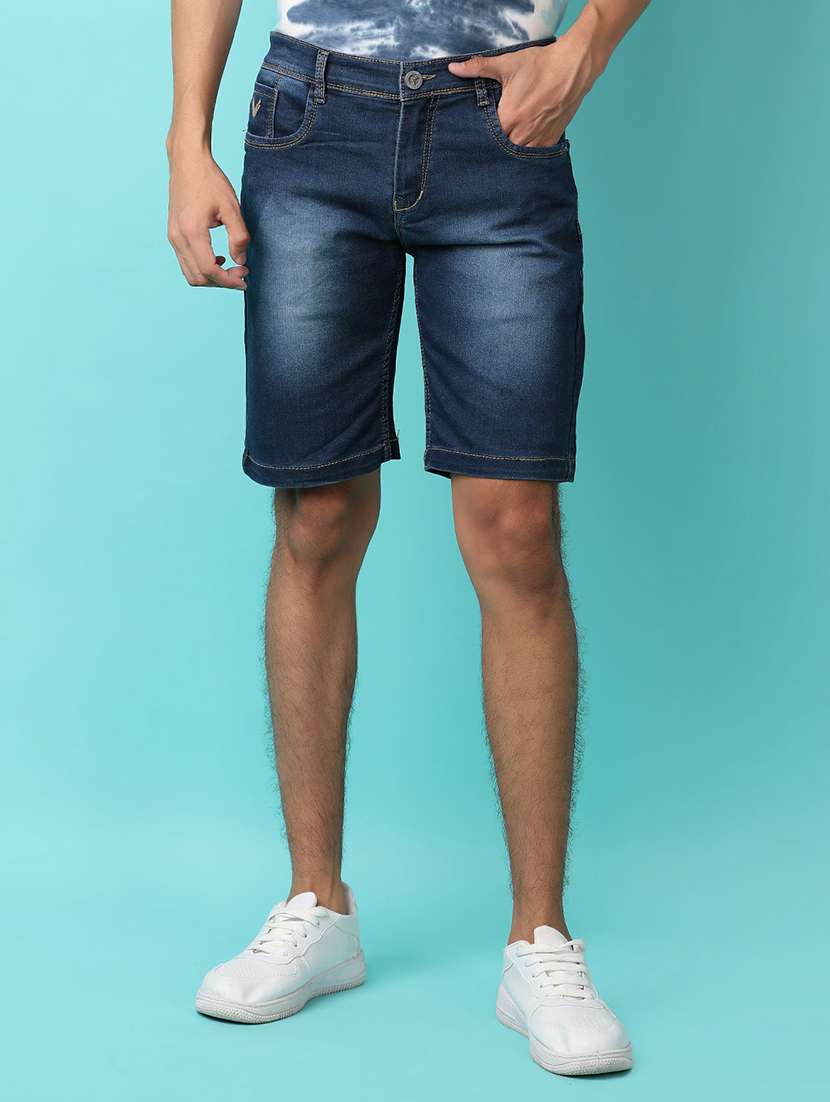 men blue denim shorts