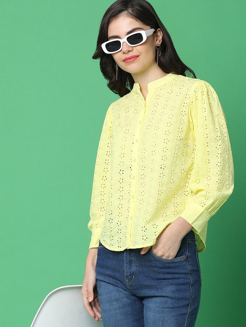 women yellow cotton regular top - 21153450 - Standard Image - 2
