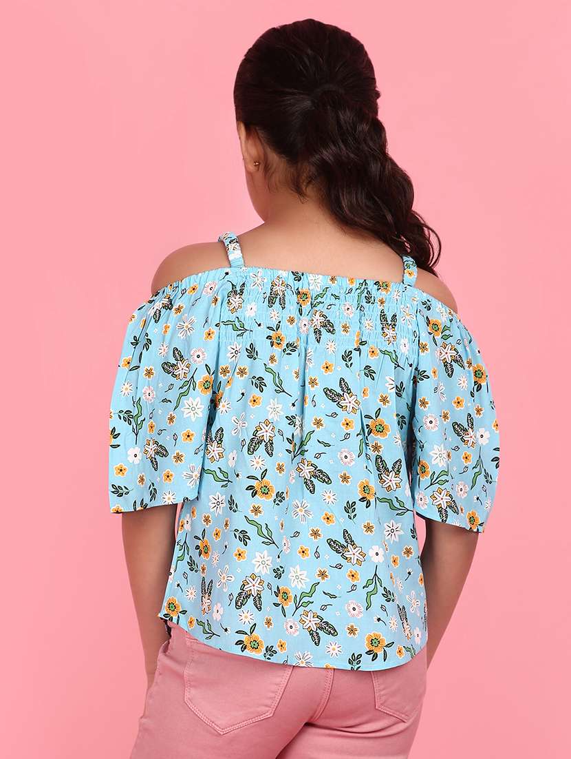 girls light blue floral printed top - 21153470 -  Standard Image - 2
