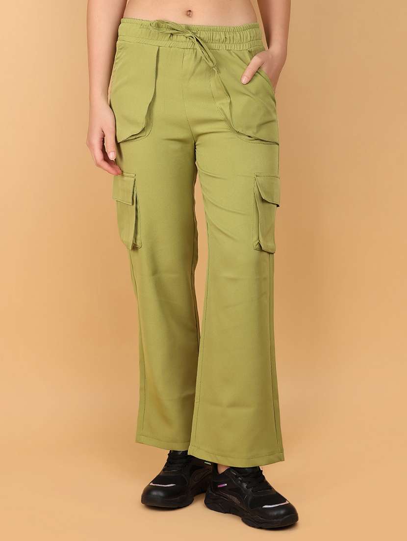 women solid mid rise cargo trouser