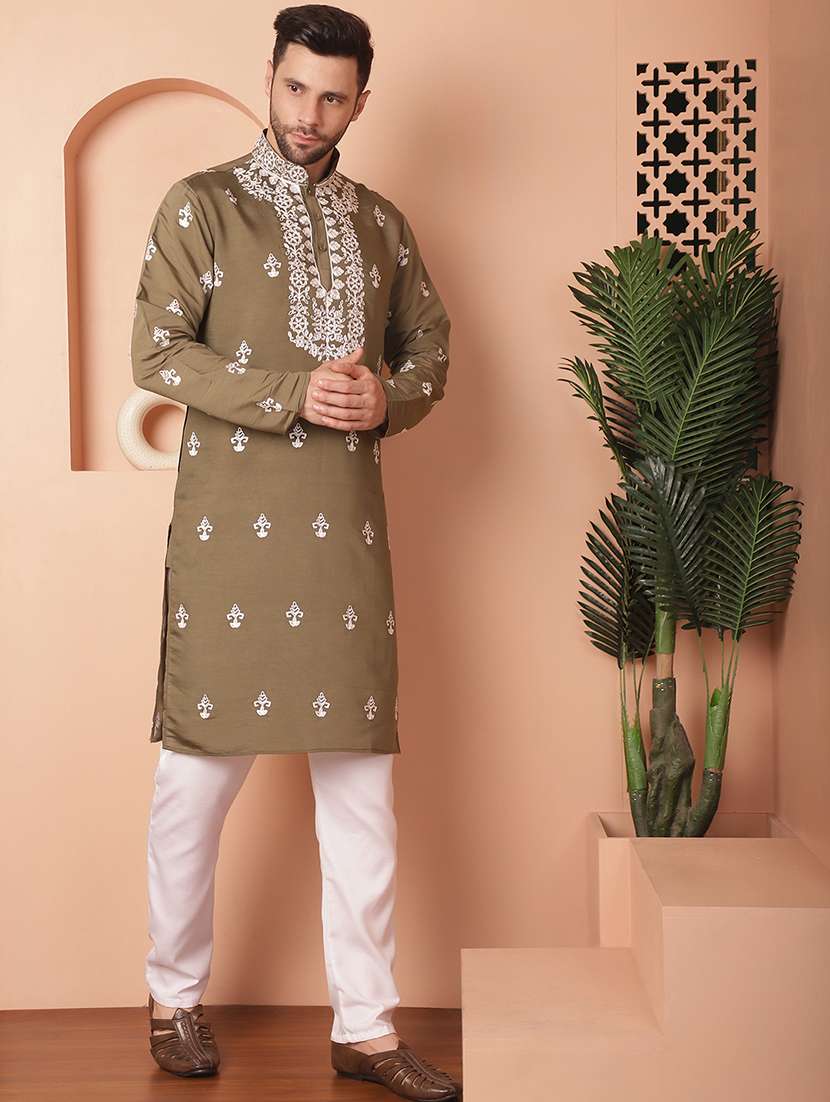 men embroidered kurta pyjama set - 21154097 -  Standard Image - 2