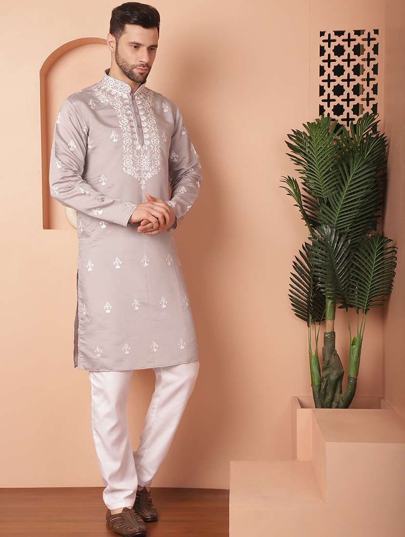 men embroidered kurta pyjama set - 21154098 -  Standard Image - 2