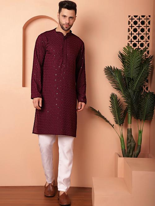 purple embroidered kurta pyjama set - 21154106 -  Standard Image - 0