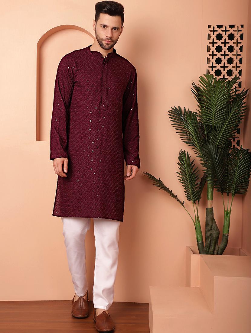 purple embroidered kurta pyjama set - 21154106 -  Zoom Image - 0